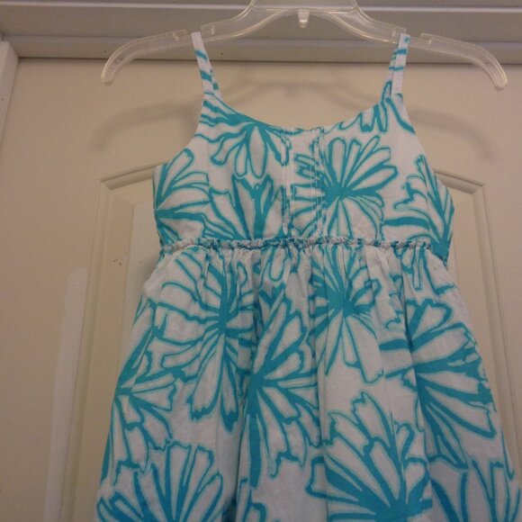 GIRLS GYMBOREE COTTON AQUA & WHITE FLORALS SHEERED SUNDRESS 10 - Picture 4 of 11